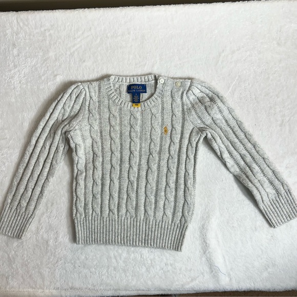 Polo Ralph Lauren Other - Polo by Ralph Lauren Gray Cable Knit Sweater with Gold Shimmer Girls Size 3